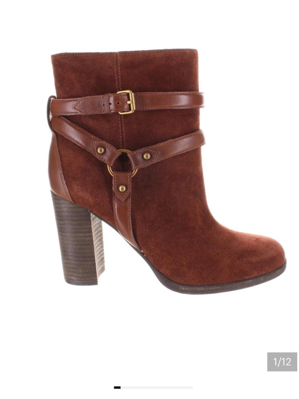 Ugh Brown Suede High Heel Ankle Boot with Strap Detail